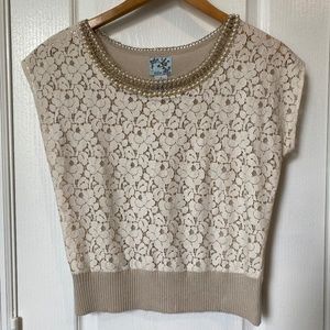 TABITHA- ANTHROPOLOGIE- LACE ORNAMENTED TOP